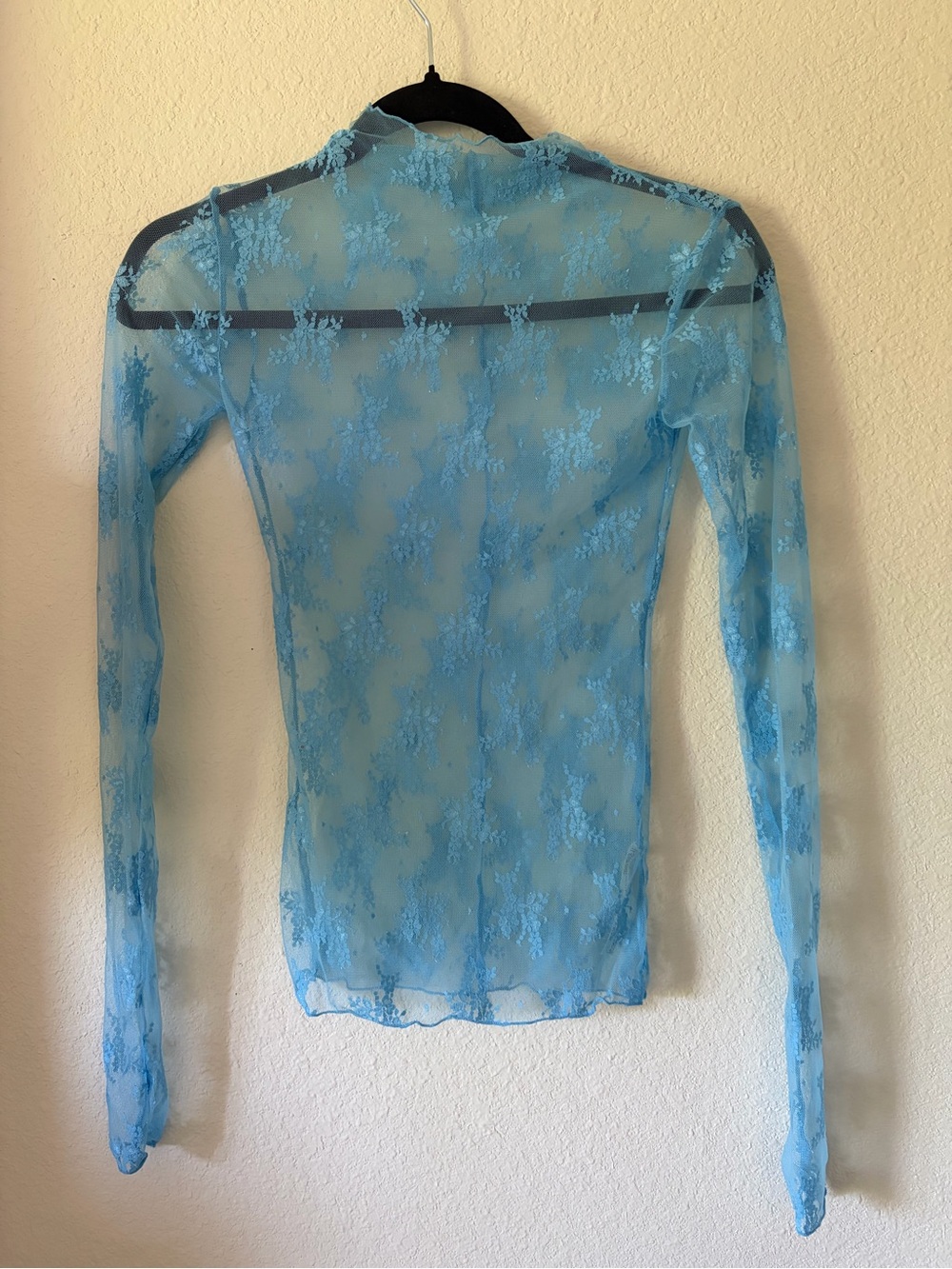 Free People Light Blue Sheer Lace Long Sleeve Top